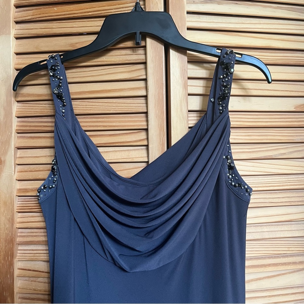 Calvin Klein Elegant Blue Sleeveless Dress Draped Neck Gems Beaded Straps Size 8 - Picture 4 of 11